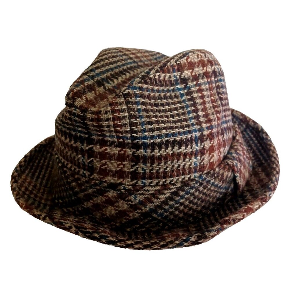 Vintage United Hatters Cap and Millinery Plaid Fedora Hat Size 6 7/8 RARE Lined